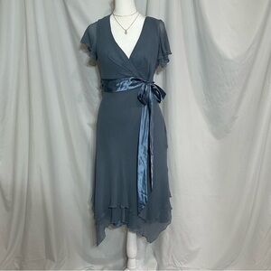 Vintage Blue-ish Gray Wrap Silk Lined Dress